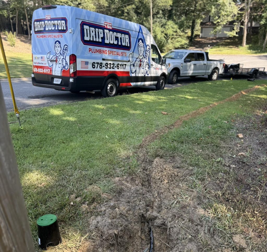 Water Line Repair Site with Drip Doctor Van